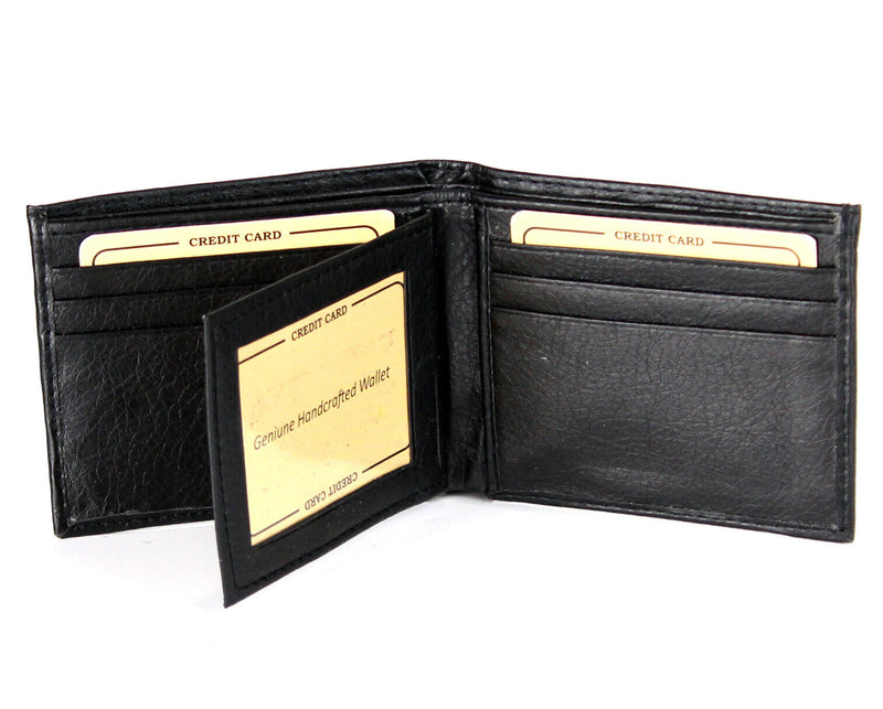 New Mens Bifold Genuine Leather Wallet Multi Credit Card ID License Slim Black