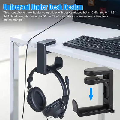 360° Gaming Headphone Hanger Display Stand Holder Hook under Desk Headset Mount