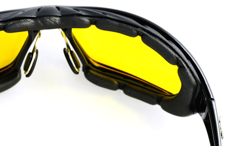 Night Driving Riding Padded Motorcycle Glasses - Black Frame Yellow Lens C49