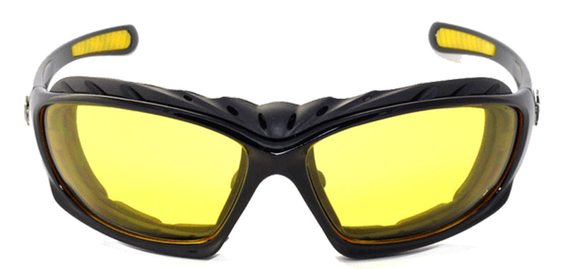 Night Driving Riding Padded Motorcycle Glasses - Black Frame Yellow Lens C49