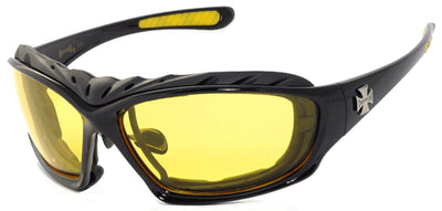 Night Driving Riding Padded Motorcycle Glasses - Black Frame Yellow Lens C49