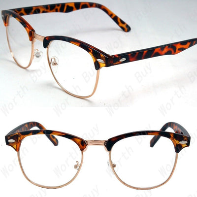 New Clear Lens Fashion Glasses Retro Horn Rim Nerd Mens Womens Demi Brown Frame