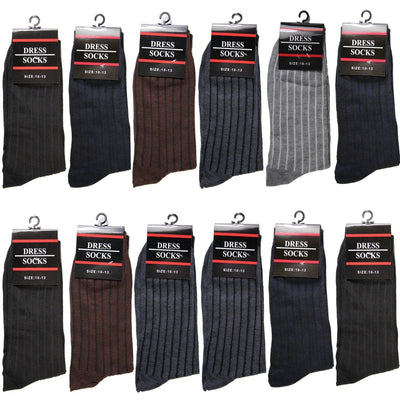 New 12 Pairs Mens Ribbed Dress Socks Fashion Casual Multi Color Black Size 10-13