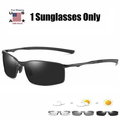 2 × Polarized Photochromic Sunglasses Men Summer Driving Transition Lens Glasses