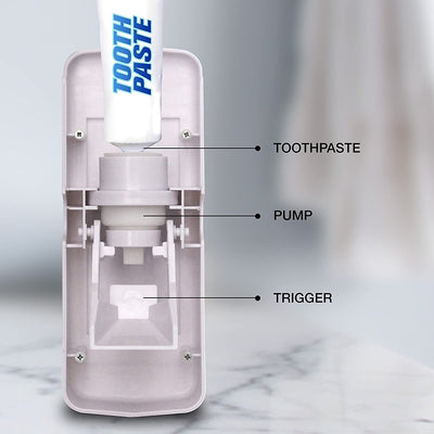 Toothpaste Dispenser + 5 Toothbrush Holder Automatic Wall Mount Stand Bathroom