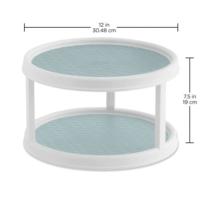 Copco Non-Skid 2 Tier Pantry Cabinet Lazy Susan, 12-Inch, White/Buxton Blue