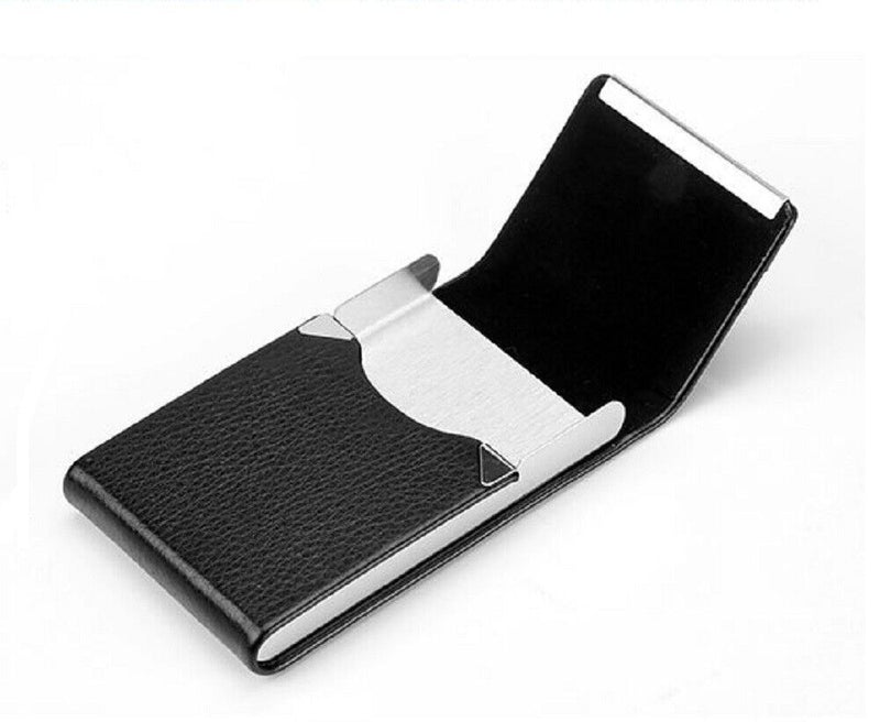 Metal PU Leather Pocket Card Holder - Slim Business ID Credit Card Case Wallet