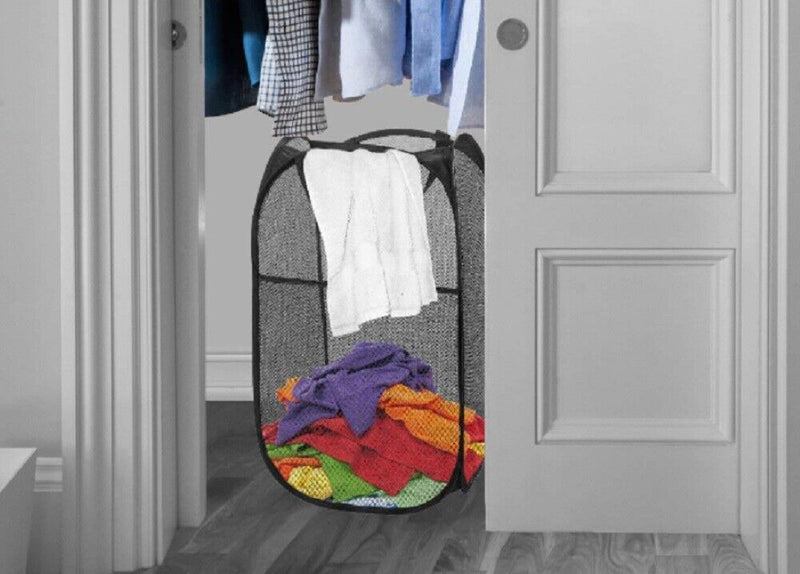 Foldable Mesh Popup Hamper - Portable Lightweight Laundry Basket for Home, Dorm