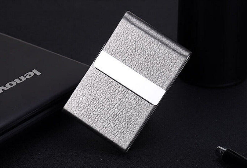 Metal PU Leather Pocket Card Holder - Slim Business ID Credit Card Case Wallet