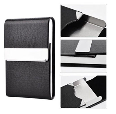 Metal PU Leather Pocket Card Holder - Slim Business ID Credit Card Case Wallet