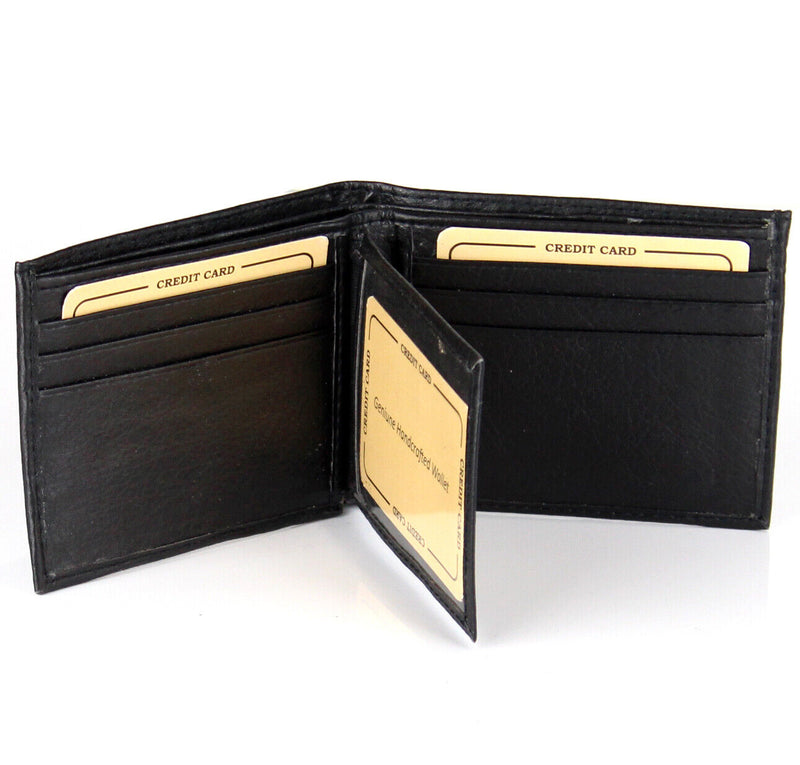 New Mens Bifold Genuine Leather Wallet Multi Credit Card ID License Slim Black