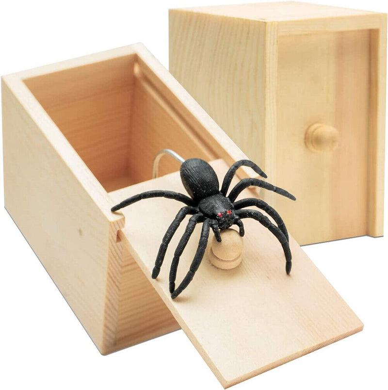 Wooden Prank Spider Scare Box Hidden in Case Trick Play Joke Scarebox Gag Toy