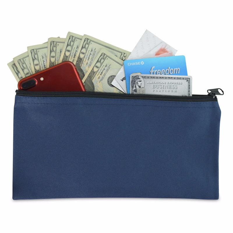 Deposit Bag Bank Pouch Zippered Safe Money Bag Organizer in Navy Blue 2 QTY Pack