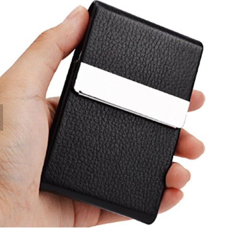 Metal PU Leather Pocket Card Holder - Slim Business ID Credit Card Case Wallet