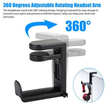 360° Gaming Headphone Hanger Display Stand Holder Hook under Desk Headset Mount