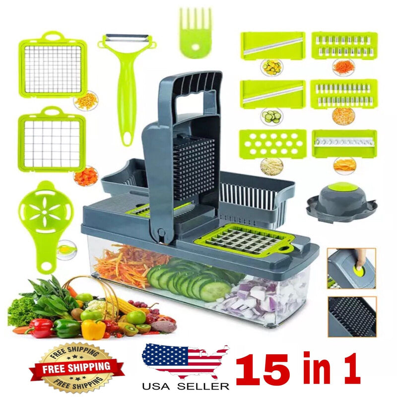 15-In-1 Vegetable Fruit Chopper Cutter Food Onion Veggie Dicer Slicer Kitchen US