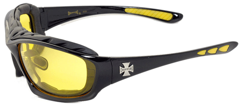 Night Driving Riding Padded Motorcycle Glasses - Black Frame Yellow Lens C49