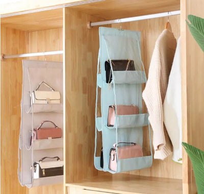 Hanging Handbag Organizer for Wardrobe - 6 Pocket Shelf Bag Storage Holder