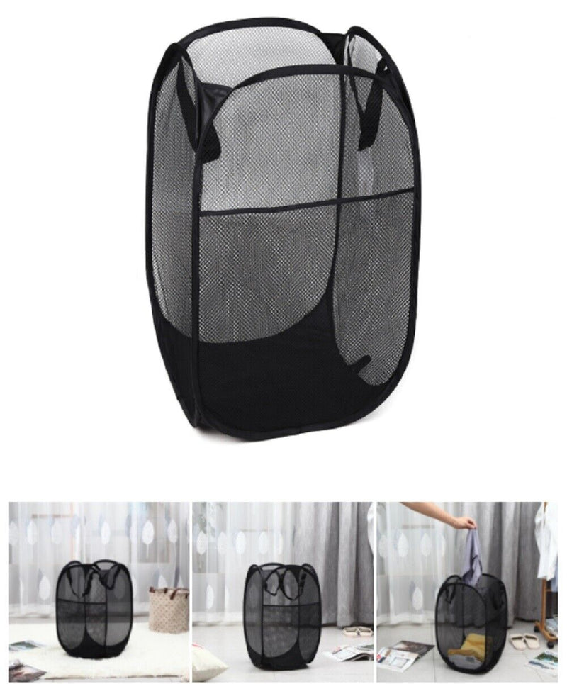 Foldable Mesh Popup Hamper - Portable Lightweight Laundry Basket for Home, Dorm