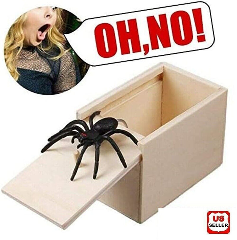 Wooden Prank Spider Scare Box Hidden in Case Trick Play Joke Scarebox Gag Toy