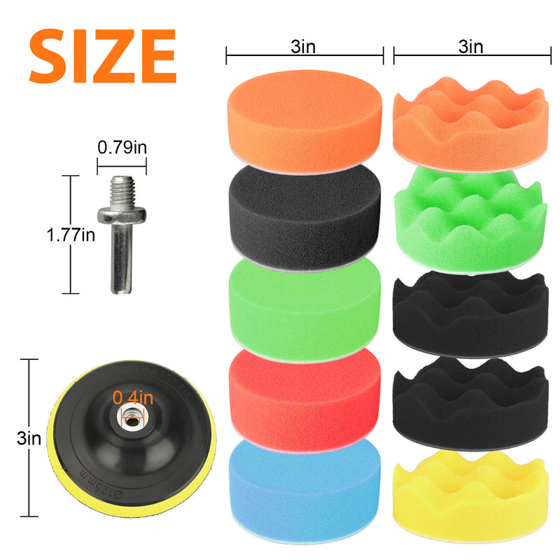 19Pc 3" Car Buffing Pads Polishing Sponge Set Waxing Foam Polisher Kit for Drill