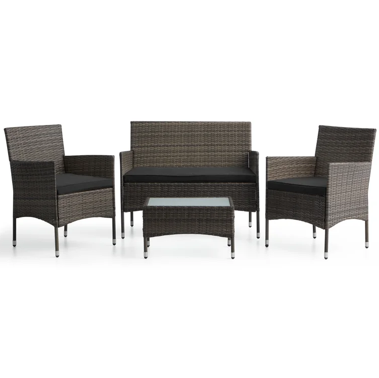 Set of 4 Wicker Furniture Set, Outdoor Rattan Patio Table Loveseat Sofa and Chairs