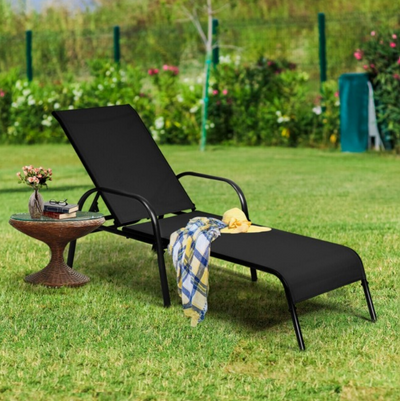 2 Pcs Indoor Outdoor Patio Chaise Lounge Fabric Chair with Adjustable Reclining Armrest