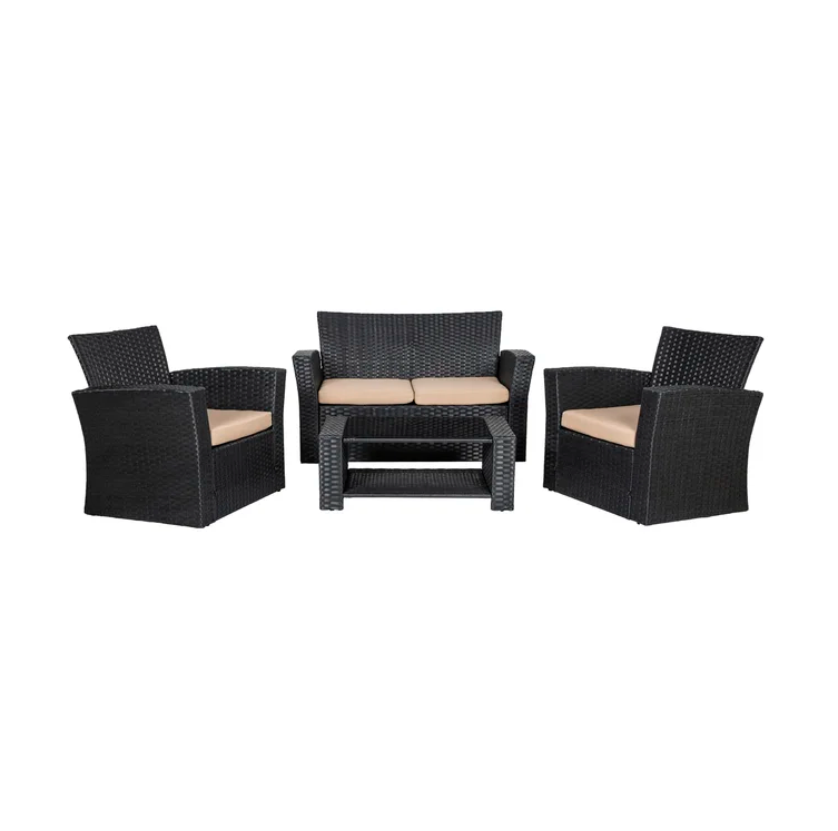 4-Person Outdoor Patio Rattan Furniture Set, Alfresco Garden Outdoor Patio Wicker Chairs and Coffee Table