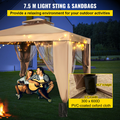 10x10 Feet Outdoor Patio Gazebo Pavilion Canopy Tent Steel 2-Tier with Mask