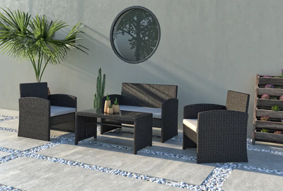 Set of 4 Rattan Wicker Patio Furniture Set, Outdoor Patio Garden Table and Chairs