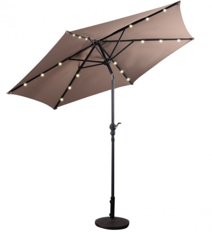 9 Ft Patio LED Solar Umbrella Canopy with Crank Pool Umbrella with Lights
