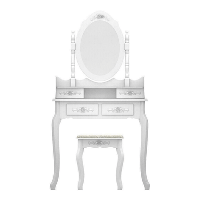 White Vanity Mirror Makeup Dressing Table Set with Stool