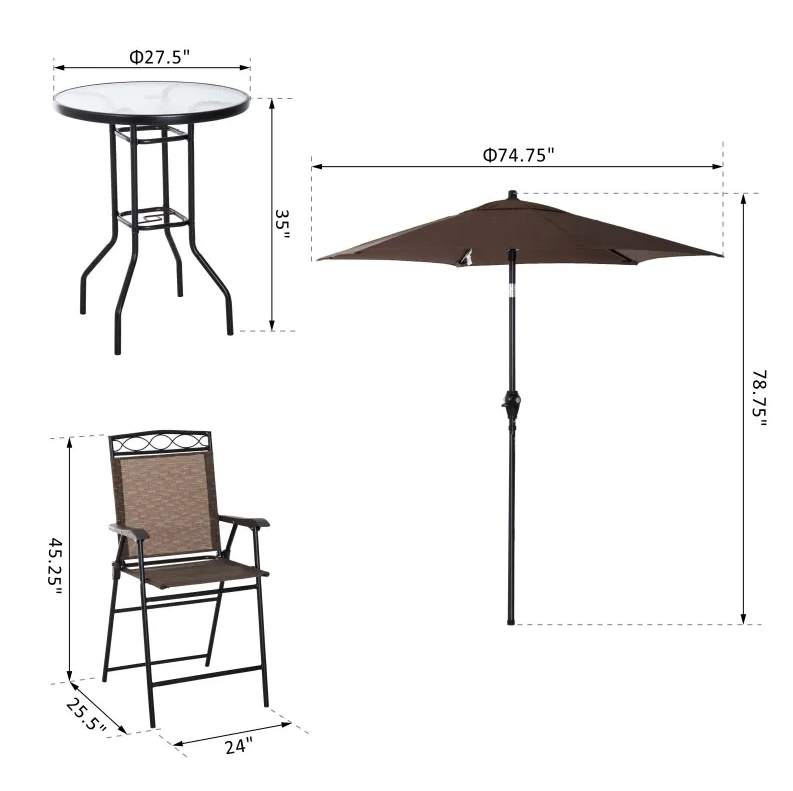 4 Piece Folding Outdoor Patio Pub Dining Table and Chairs Set with 6&