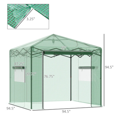 8' x 8' x 8' Portable Pop-up Walk-in Greenhouse with Roll-up Door & 2 Windows for Growing Flowers Herbs Vegetables