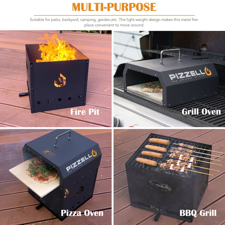 4-in-1 Outdoor Pizza Oven BBQ Charcoal Pellet Grill Fire Pit with Pizza Stone Pizza Peel