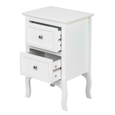 White Wood Nightstand, End Side Bedside Table with 2 Drawers