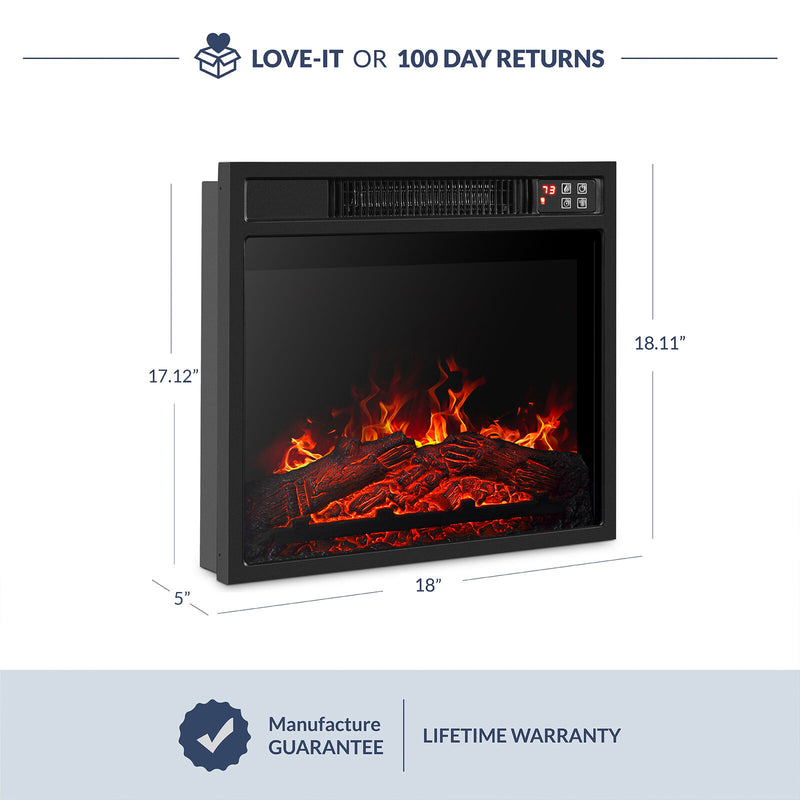 Embedded Electric Fireplace Heater Insert, 18" Firebox Adjustable Flame Heater with Remote