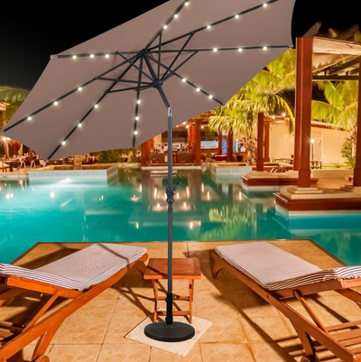 10 Ft Outdoor Patio Umbrella with Lights, Solar Pool Garden Umbrella