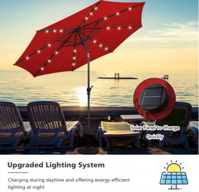 10 Ft Outdoor Patio Umbrella with Lights, Solar Pool Garden Umbrella