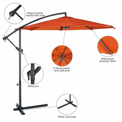 10 Ft Patio Outdoor Sunshade Hanging Umbrella without Weight Base